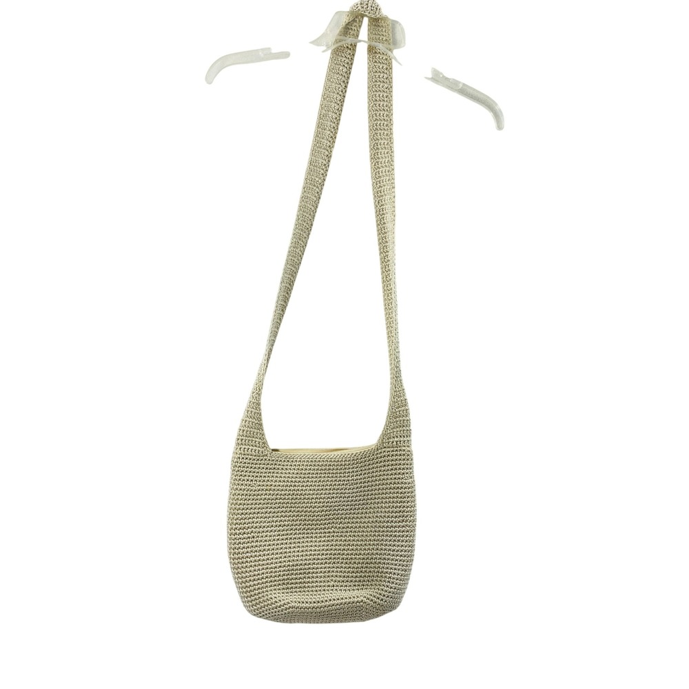 The Sak Crochet Shoulder Bag Cream Zip Front‎ Pocket Hippie Boho Vintage